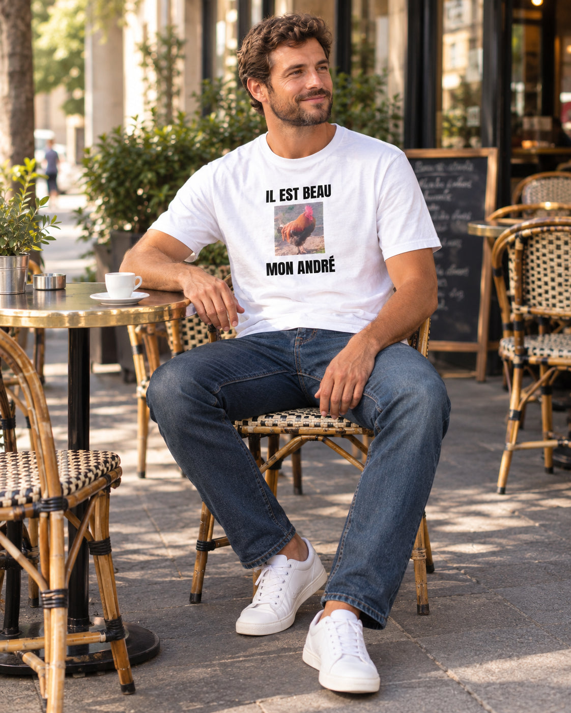 T-shirt humour « Il est beau mon André » – blanc