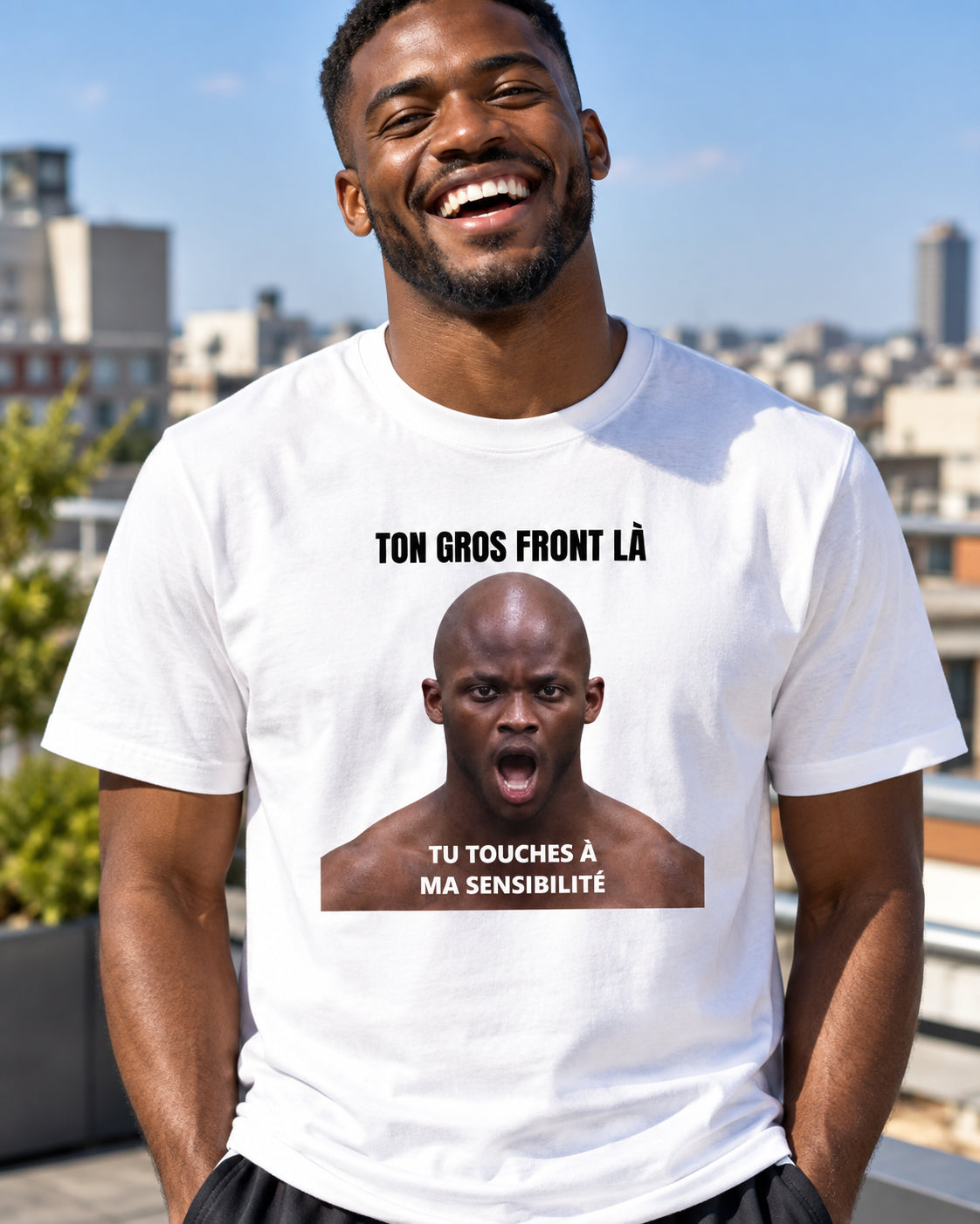 T-shirt humour décalé « Ton gros front là » – blanc