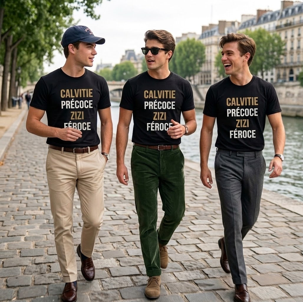 T-shirt humour homme « Calvitie précoce, zizi féroce » – noir